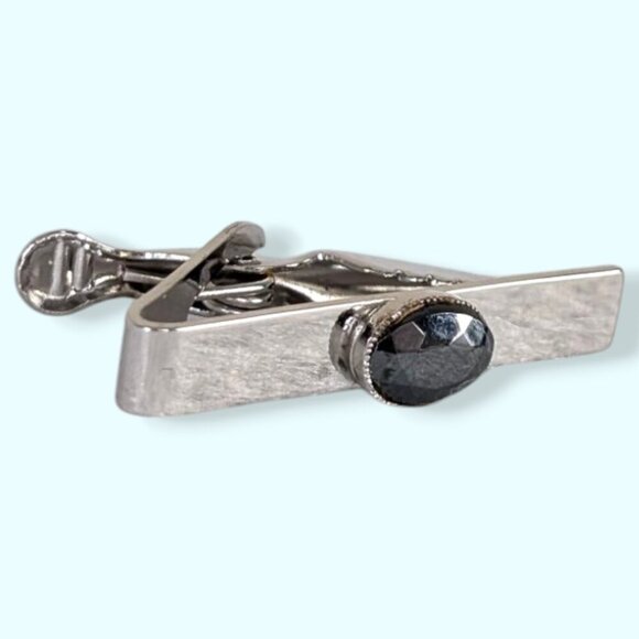 (2/$20) Vintage Short Dark Stone Tie Clip - Picture 1 of 5